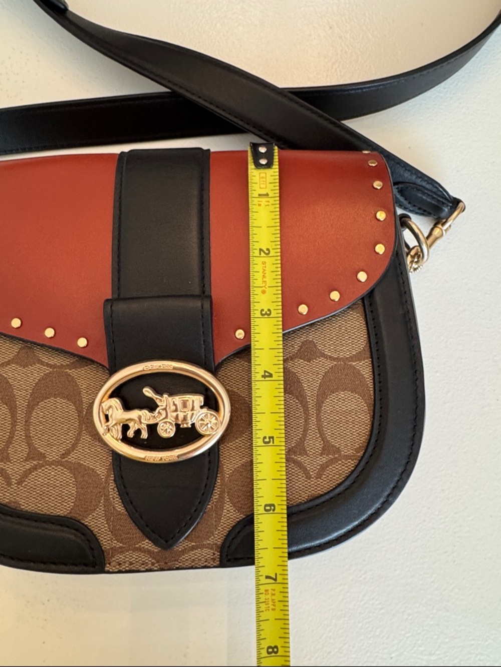 Coach Georgie Saddle Bag In Colorblock Signature Canvas Rivets $398 C3593 - Picture 10 of 12